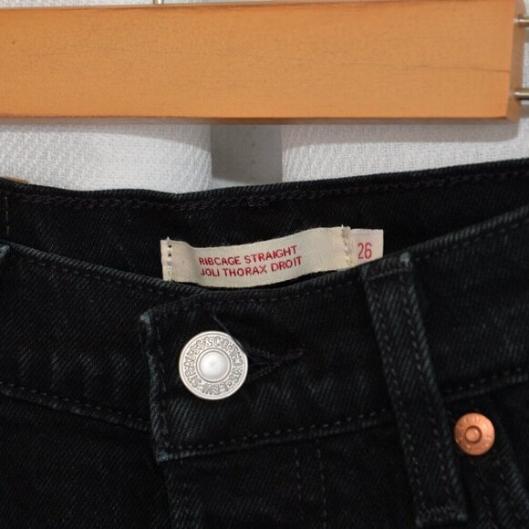 Levi's Ribcage Straight Black Limited Edition Studded Jeans Sz 26 - Picture 4 of 9